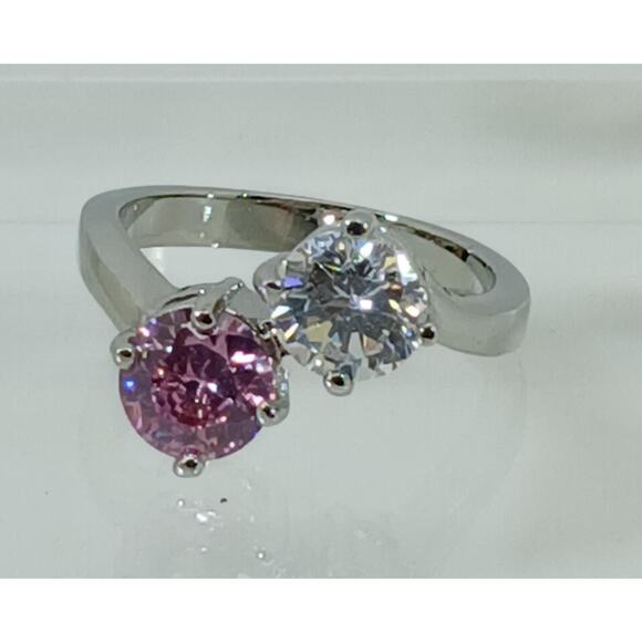 Vintage Size 9 Ring Pink Sim Diamond CZ Silver Tone White Gold GP Engagement NOS - Picture 2 of 9